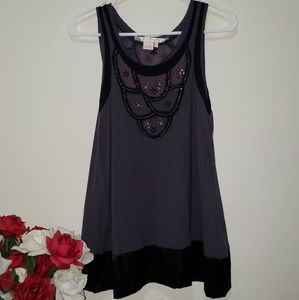 Nougat EUC Beaded Embroidered Silk Trim Tank